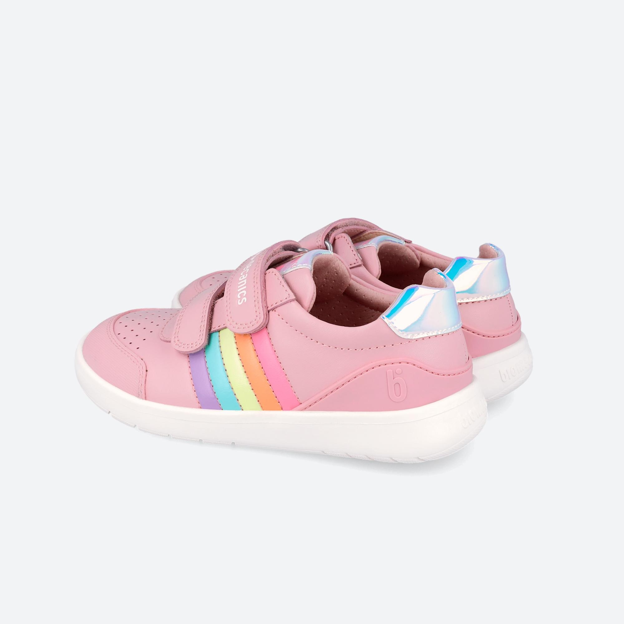 Sapatilhas de Pele Infantil com Velcro e Detalhes em Contraste Biomecanics Rosa-5