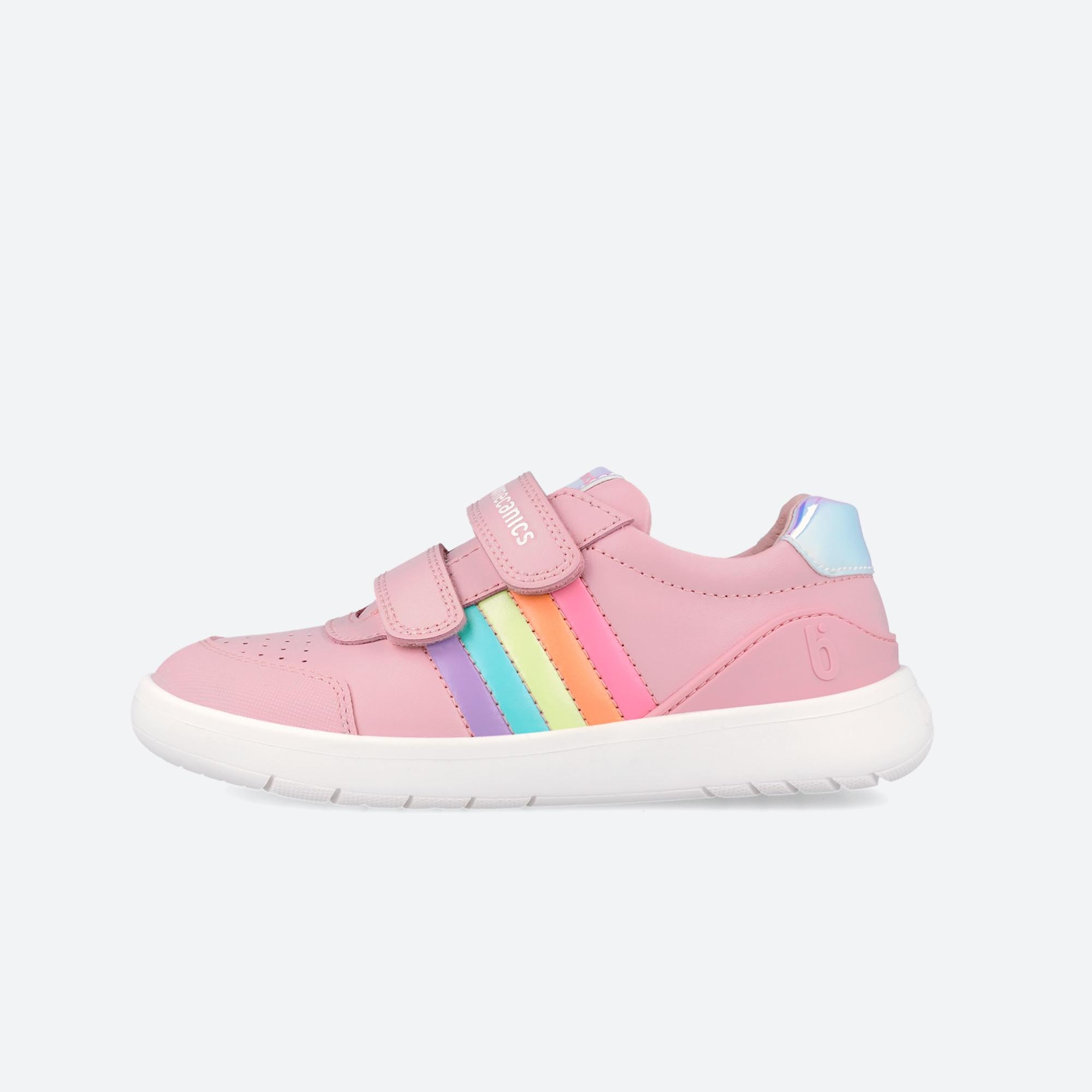 Sapatilhas de Pele Infantil com Velcro e Detalhes em Contraste Biomecanics Rosa-6