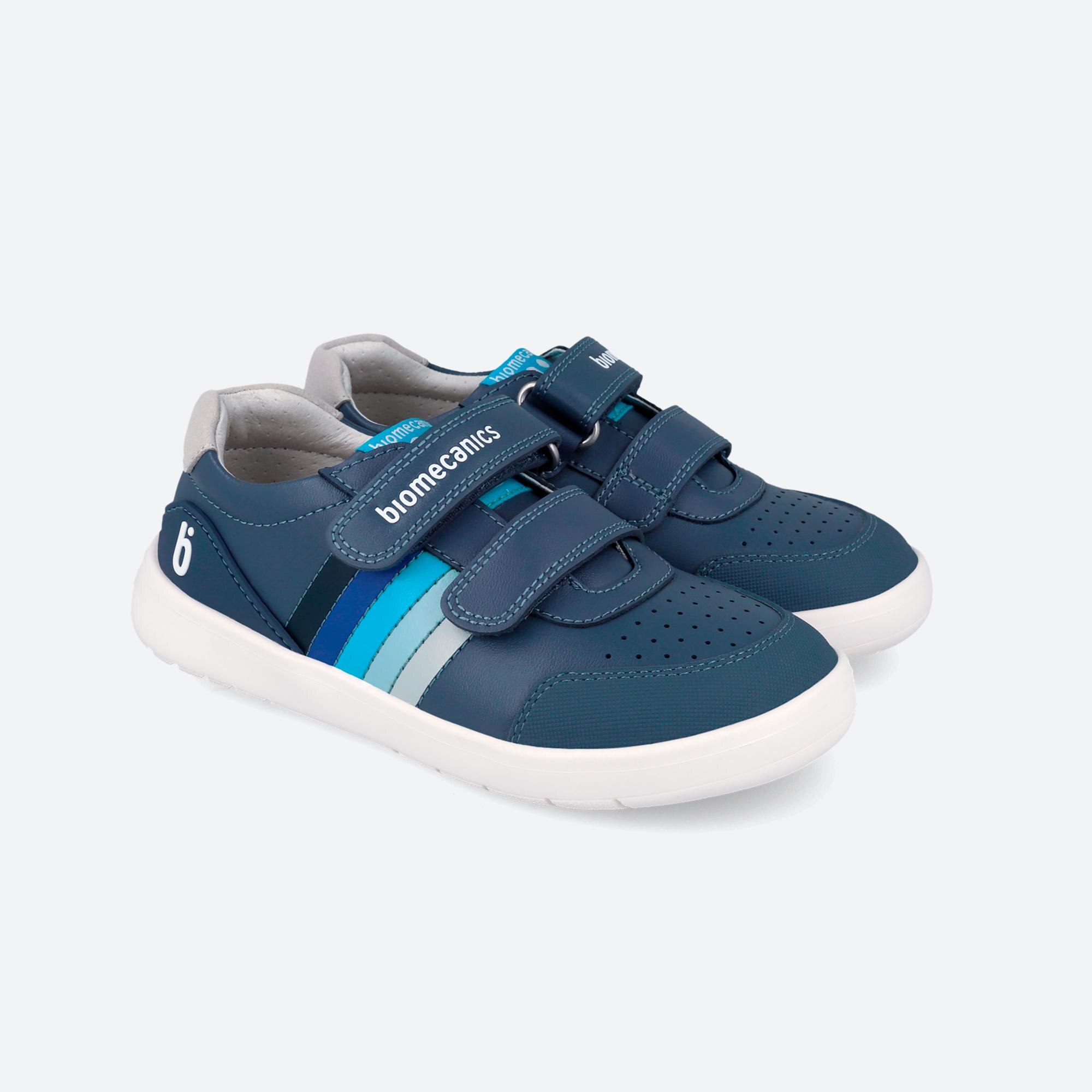 Sapatilhas de Pele Infantil com Velcro Azul-2
