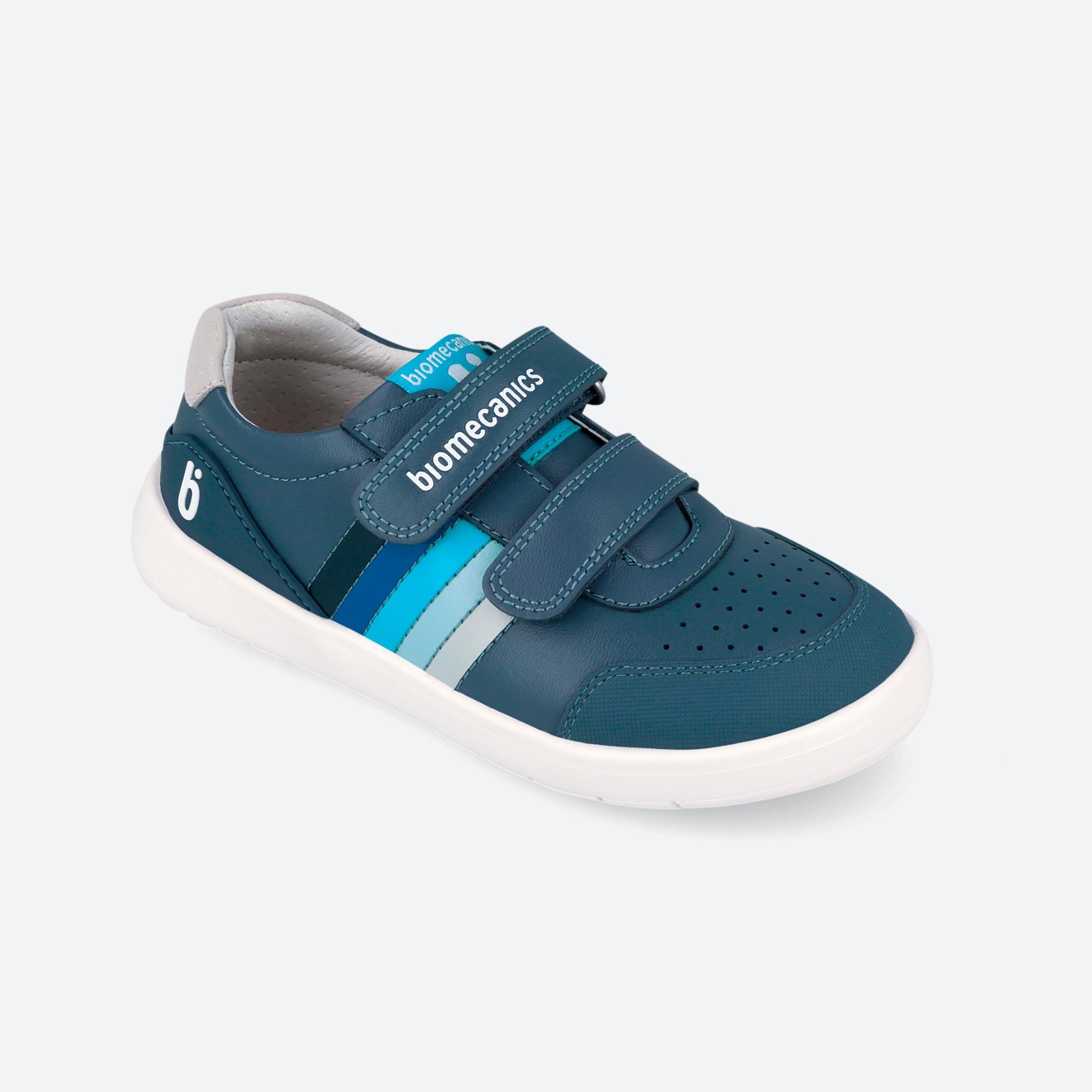 Sapatilhas de Pele Infantil com Velcro Azul-5