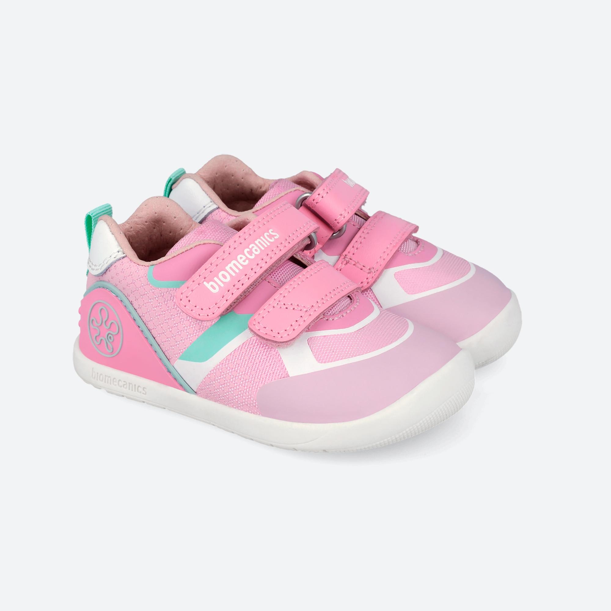 Sapatilhas Desportivas para Bebés Respeitosas com o Crescimento Natural Do Pé com Velcro Biomecanics Rosa / Verde-2