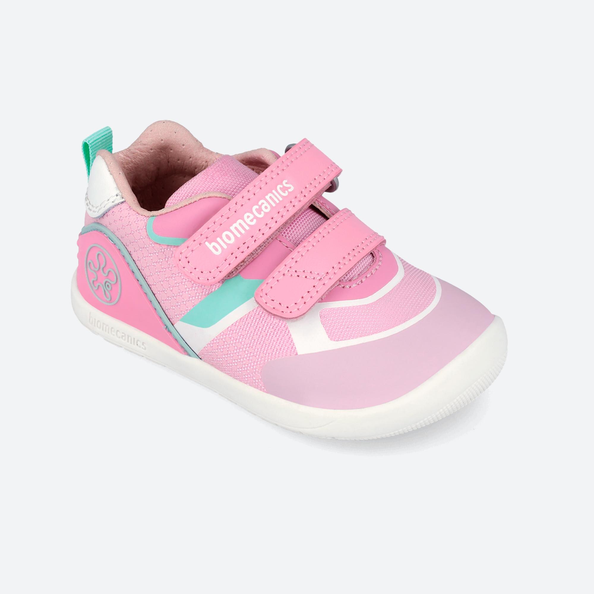 Sapatilhas Desportivas para Bebés Respeitosas com o Crescimento Natural Do Pé com Velcro Biomecanics Rosa / Verde-4