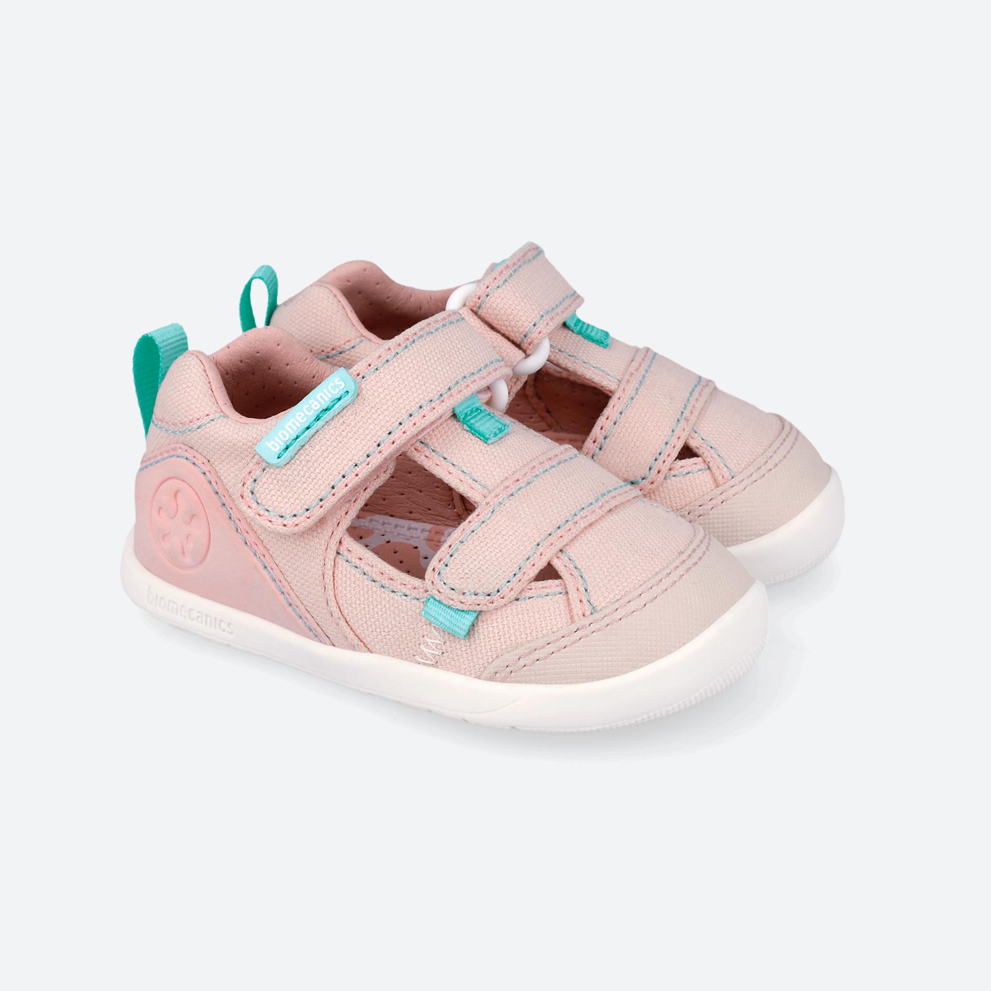 Sandálias de Bebés Respeituosas com o Crescimento Natural Do Pé com Velcro Biomecanics Rosa-claro-2