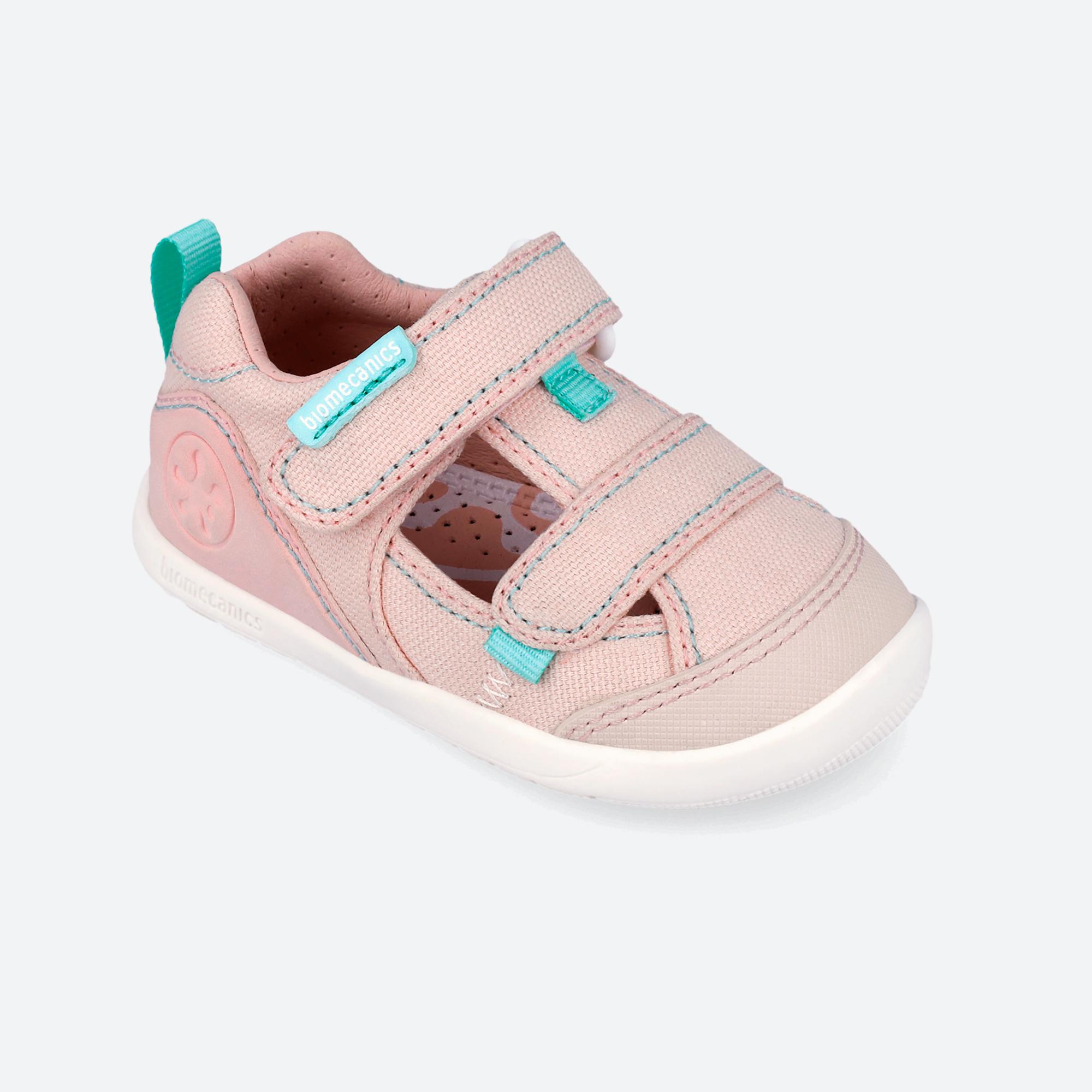 Sandálias de Bebés Respeituosas com o Crescimento Natural Do Pé com Velcro Biomecanics Rosa-claro-4