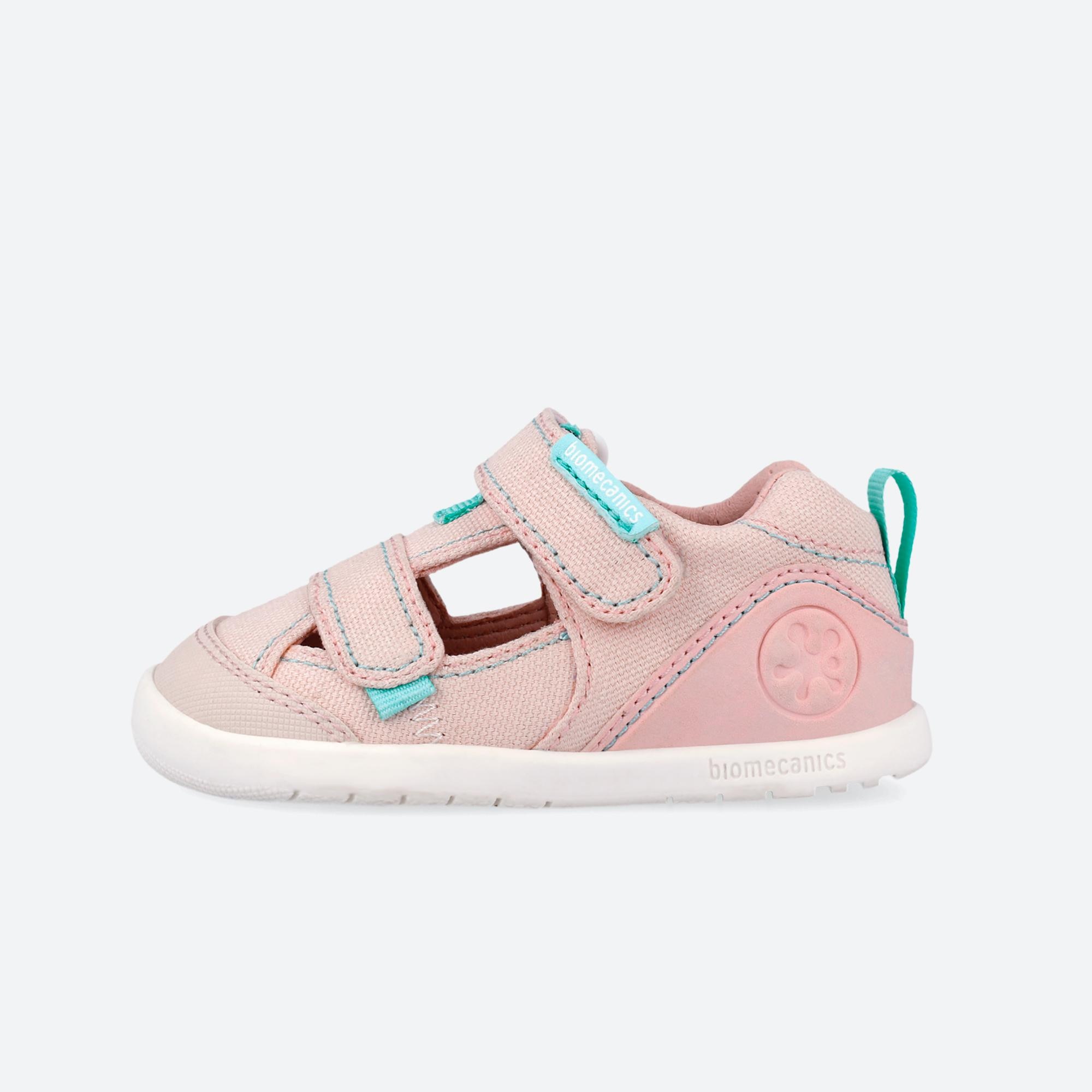 Sandálias de Bebés Respeituosas com o Crescimento Natural Do Pé com Velcro Biomecanics Rosa-claro-6