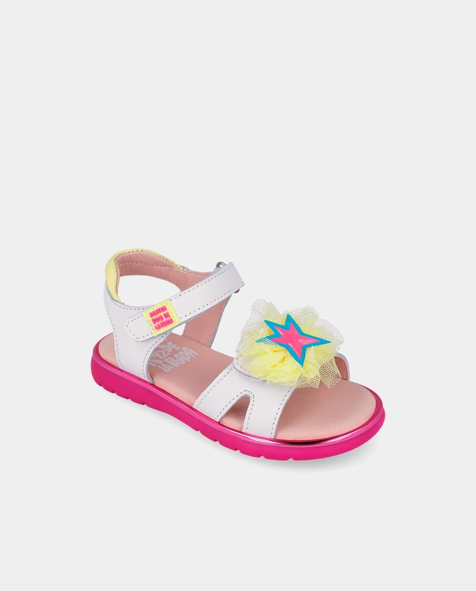 Sandálias Abertas Infantil Respeituosas com o Crescimento Natural Do Pé com Velcro Agatha Ruiz de la Prada Branco-4