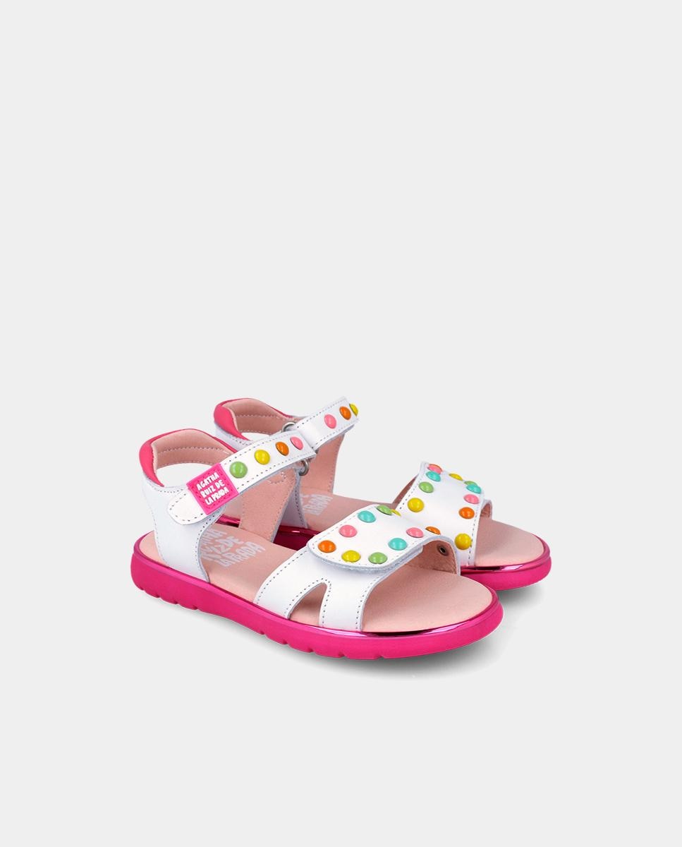 Sandálias Abertas Infantil Respeituosas com o Crescimento Natural Do Pé com Velcro Agatha Ruiz de la Prada Branco-2