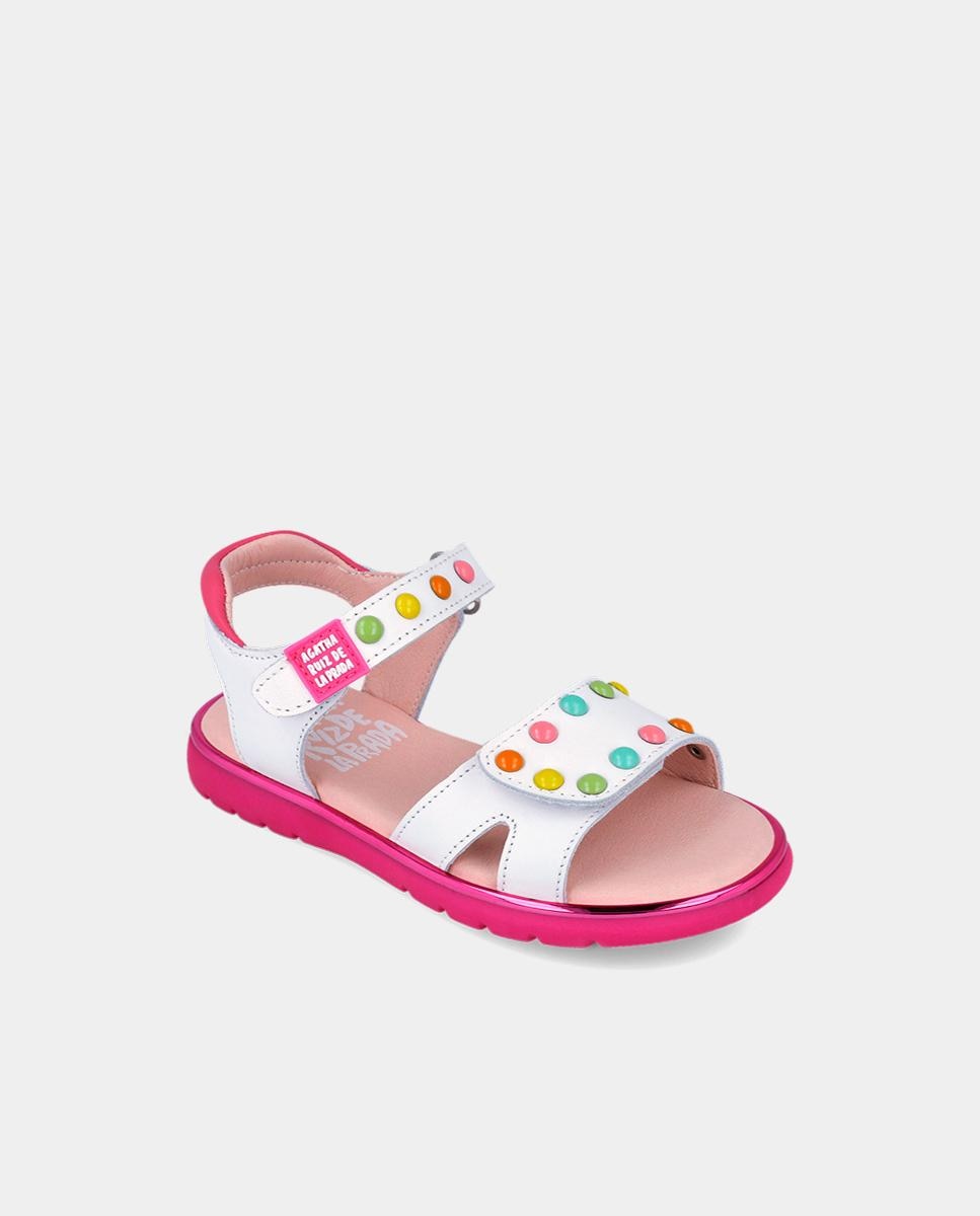 Sandálias Abertas Infantil Respeituosas com o Crescimento Natural Do Pé com Velcro Agatha Ruiz de la Prada Branco-4