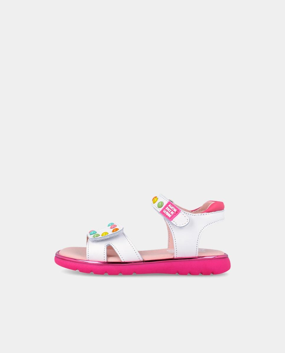 Sandálias Abertas Infantil Respeituosas com o Crescimento Natural Do Pé com Velcro Agatha Ruiz de la Prada Branco-5