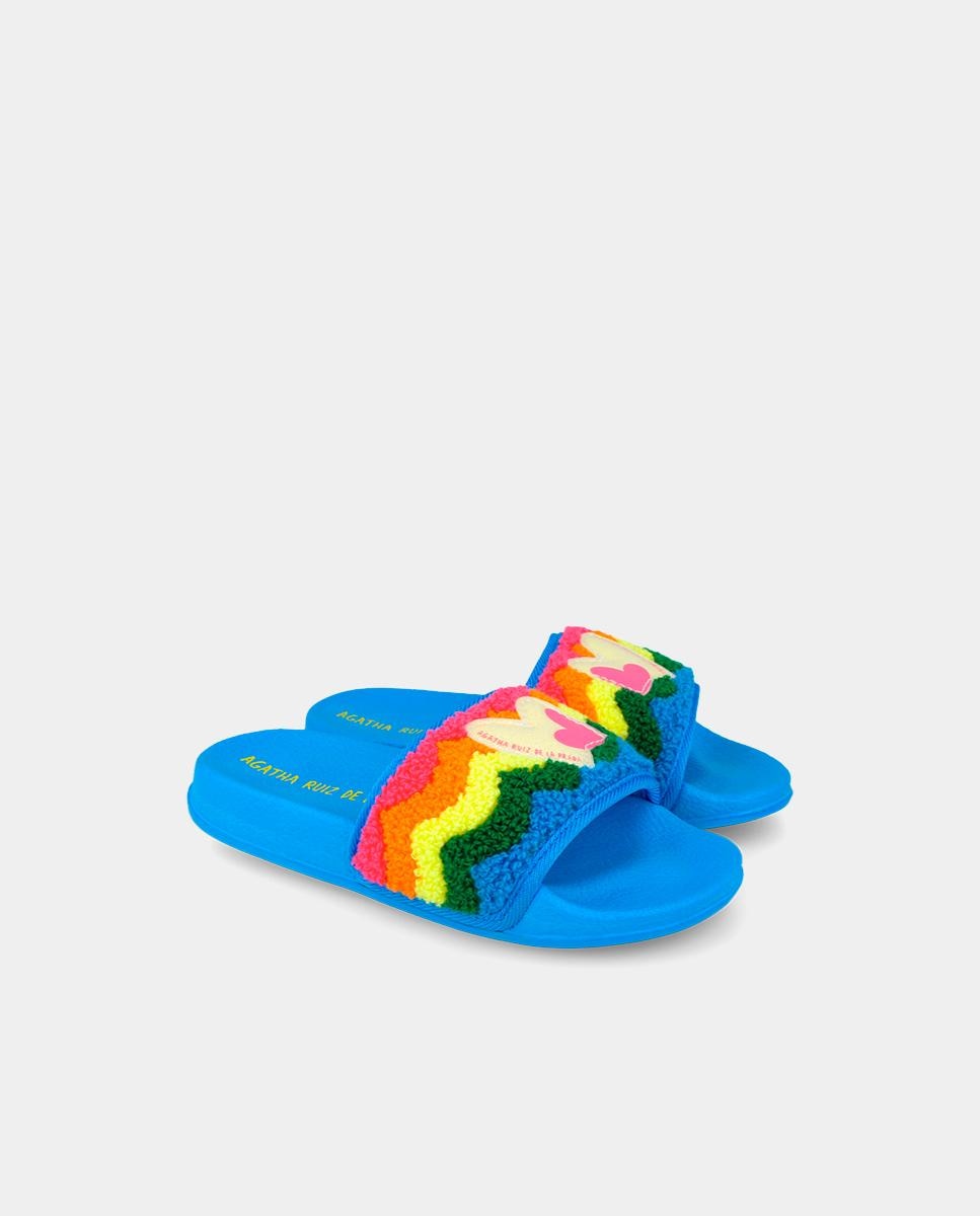 Chinelos Flip Flop Infantil com Tecido de Toalha e Detalhe de Coração no Peito Do Pé Agatha Ruiz de la Prada Azul-2