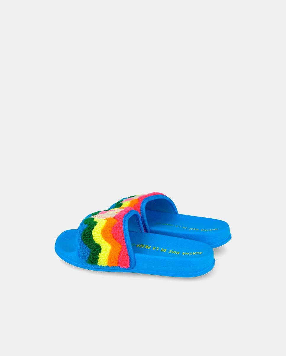 Chinelos Flip Flop Infantil com Tecido de Toalha e Detalhe de Coração no Peito Do Pé Agatha Ruiz de la Prada Azul-3