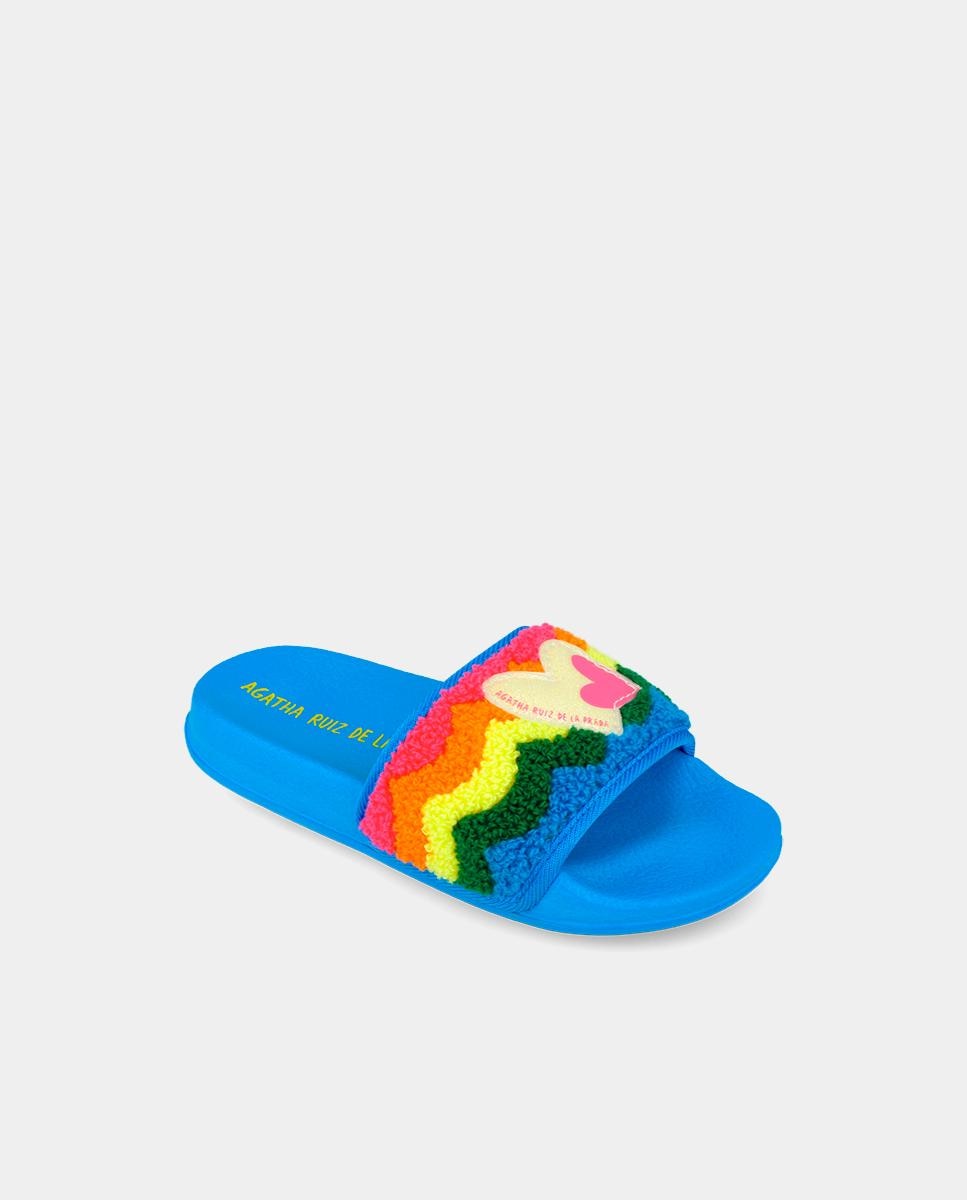 Chinelos Flip Flop Infantil com Tecido de Toalha e Detalhe de Coração no Peito Do Pé Agatha Ruiz de la Prada Azul-4
