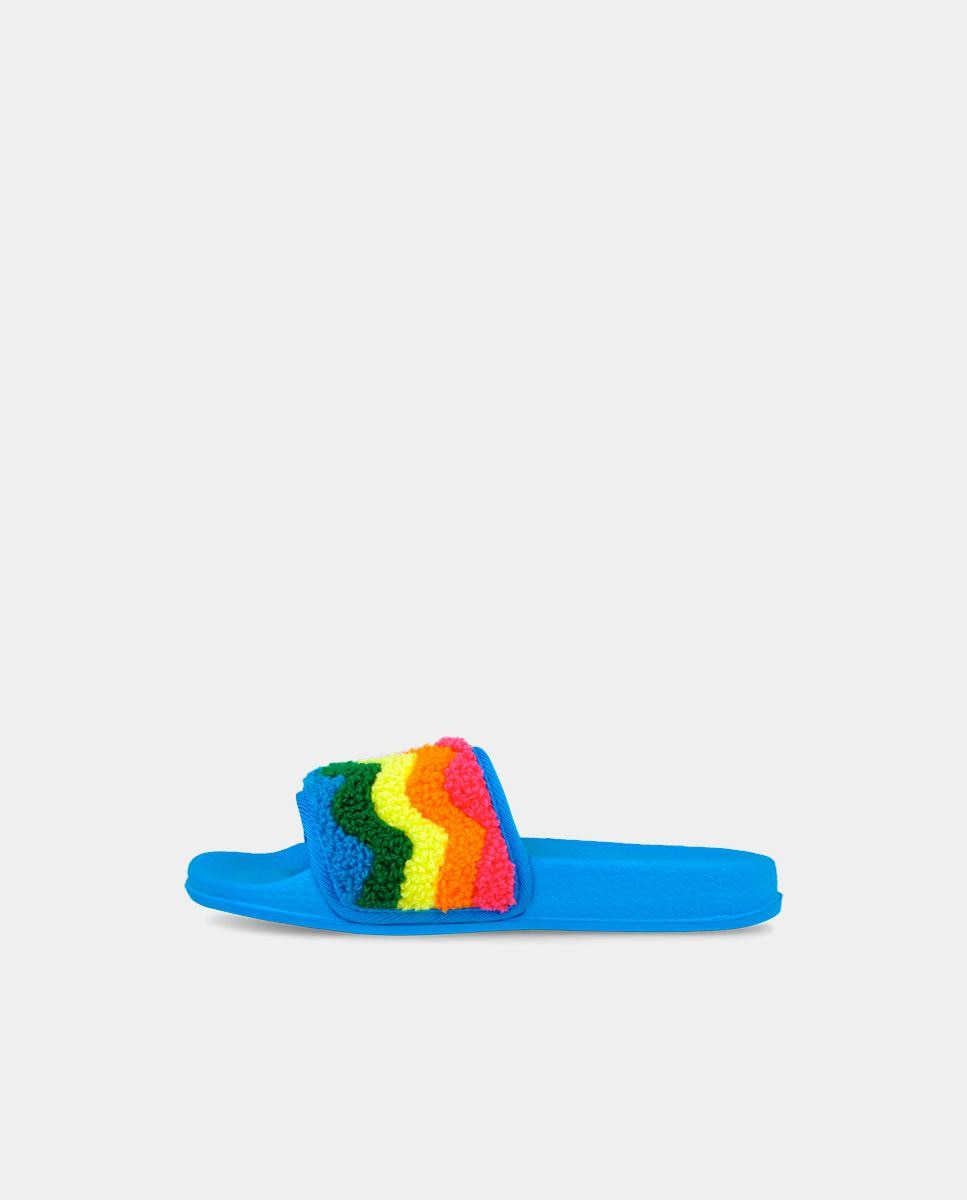 Chinelos Flip Flop Infantil com Tecido de Toalha e Detalhe de Coração no Peito Do Pé Agatha Ruiz de la Prada Azul-5