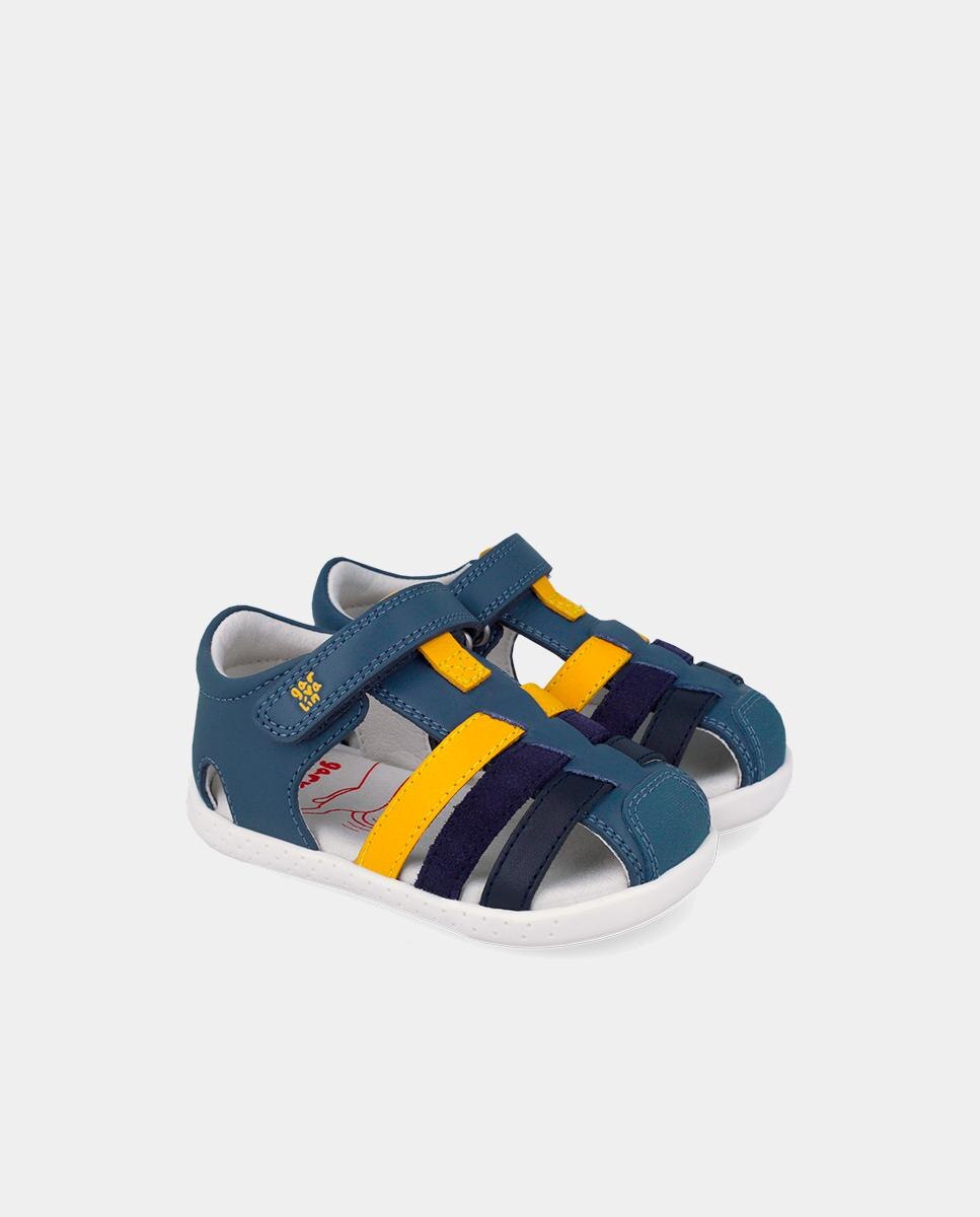 Sandálias para Bebés Respeitosas com o Crescimento Do Pé com Velcro Azul / Amarelo-2