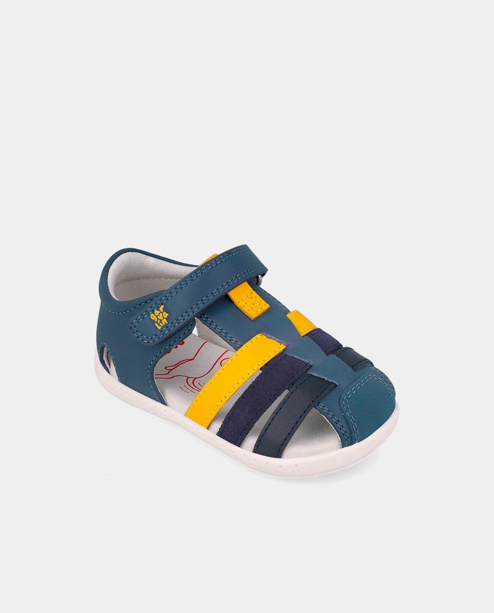 Sandálias para Bebés Respeitosas com o Crescimento Do Pé com Velcro Azul / Amarelo-4