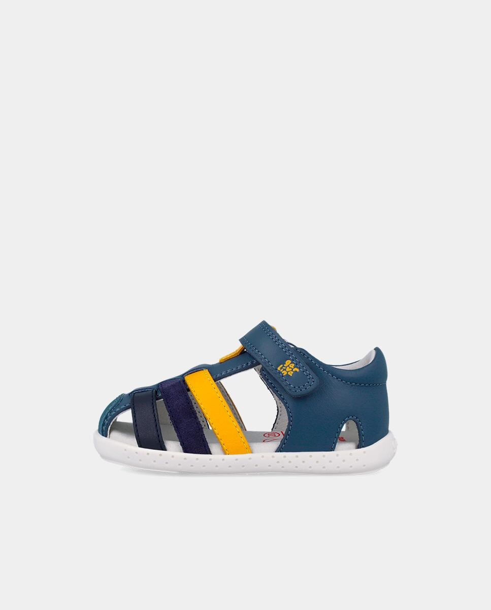 Sandálias para Bebés Respeitosas com o Crescimento Do Pé com Velcro Azul / Amarelo-6