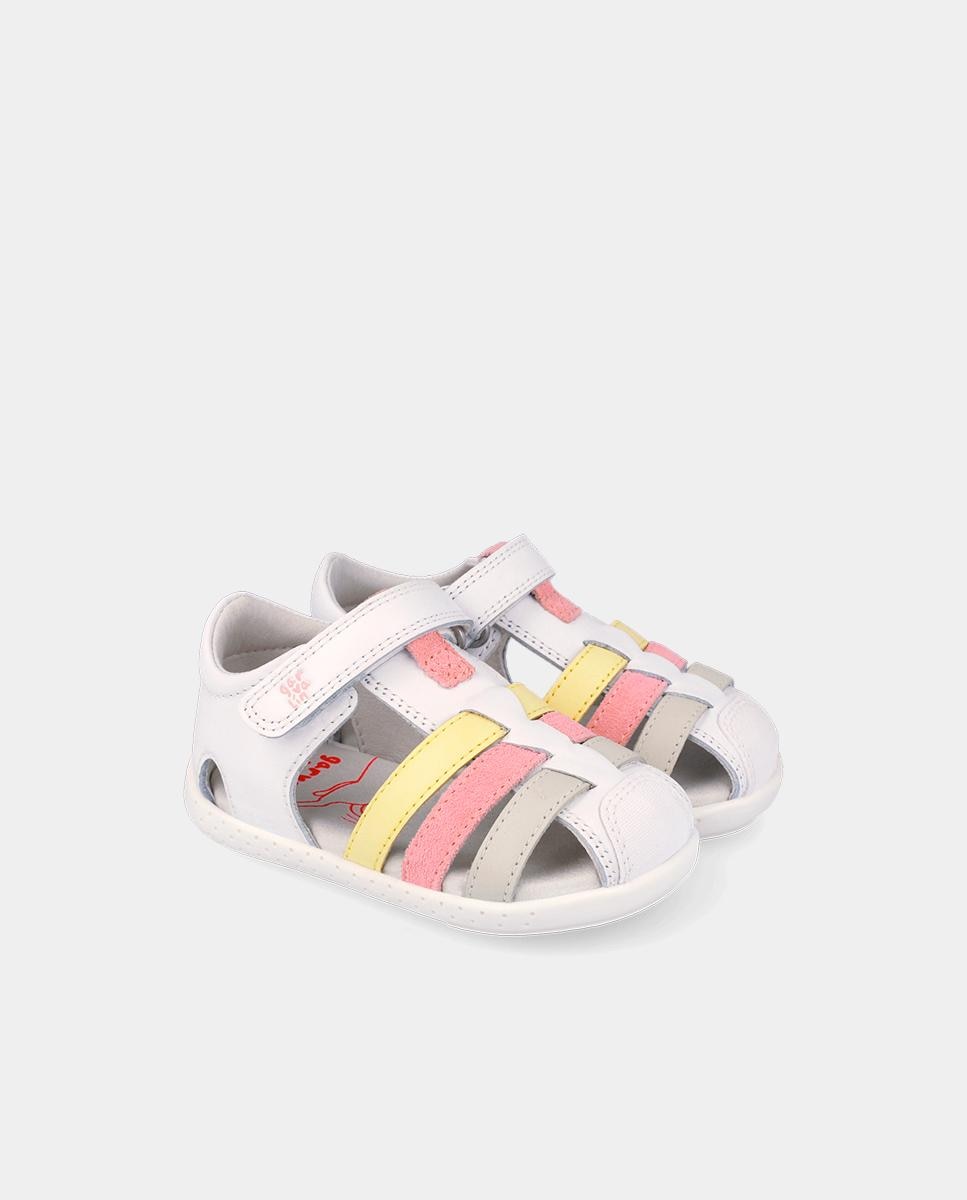 Sandálias para Bebés Respeitosas com o Crescimento Do Pé com Velcro Branco / Rosa-2