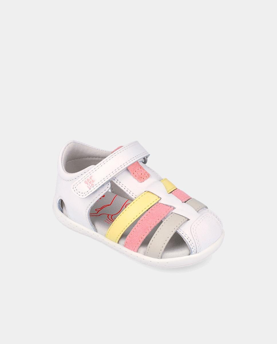 Sandálias para Bebés Respeitosas com o Crescimento Do Pé com Velcro Branco / Rosa-4