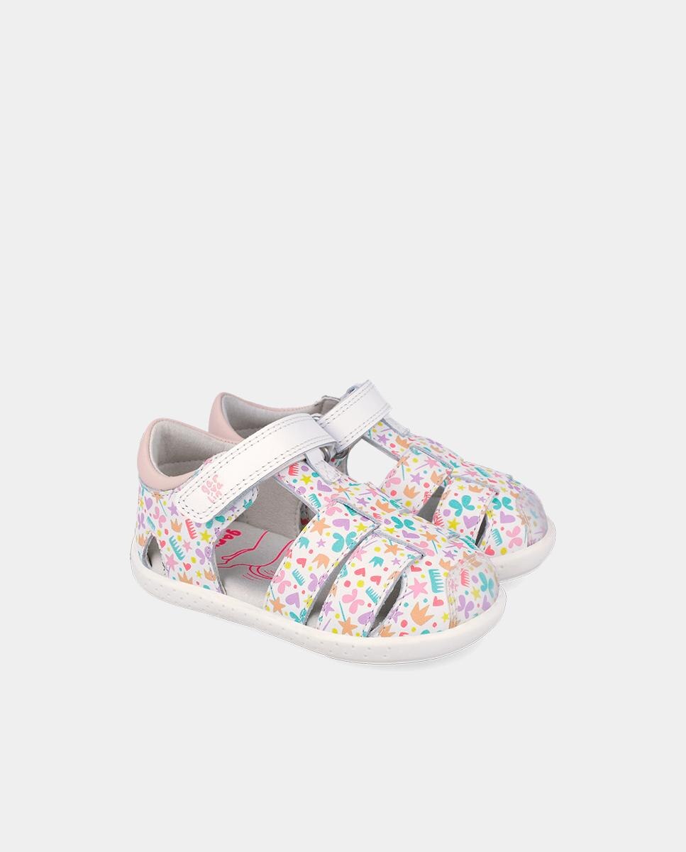 Sandálias para Bebés Respeitosas com o Crescimento Do Pé com Velcro Branco / Rosa-2
