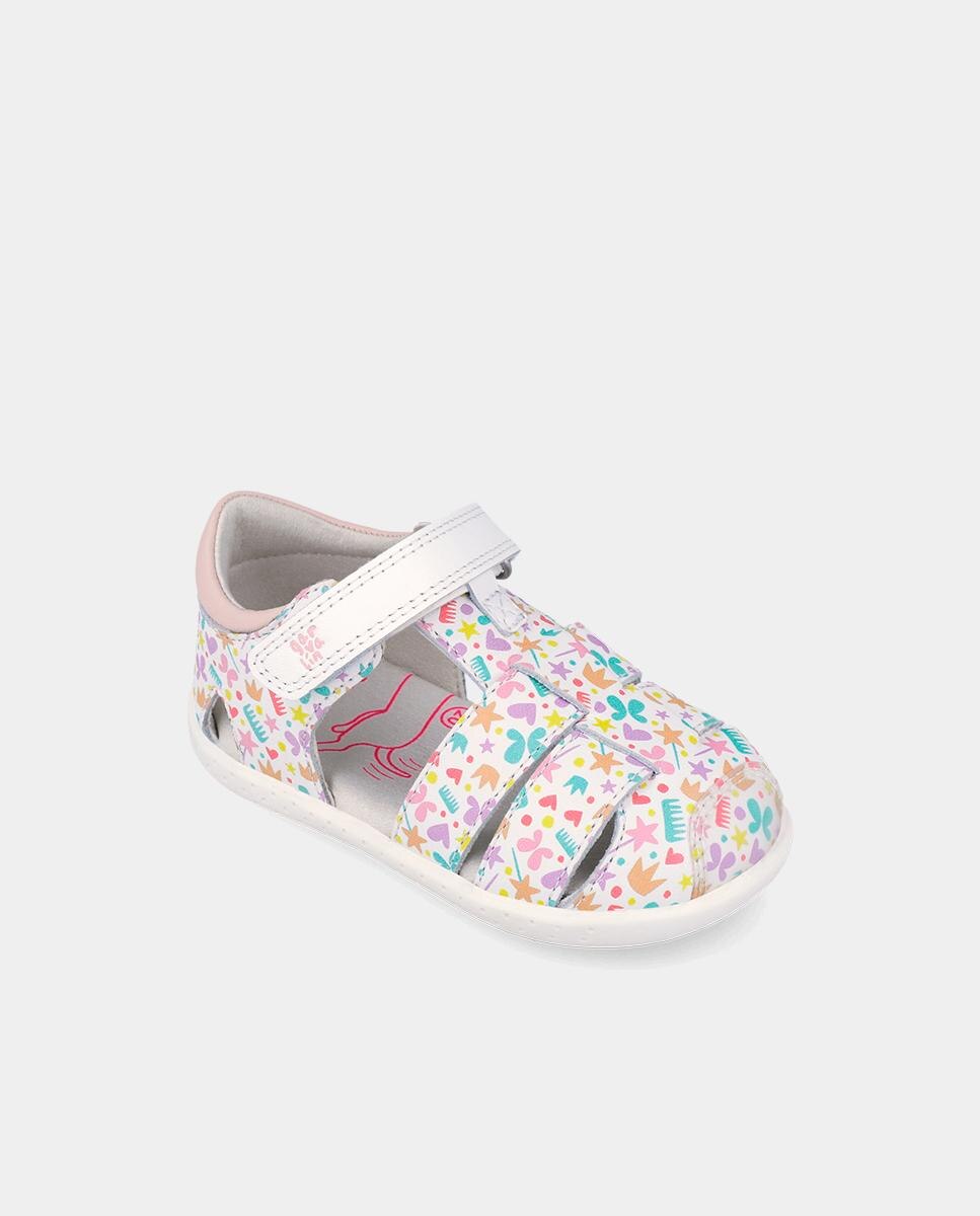 Sandálias para Bebés Respeitosas com o Crescimento Do Pé com Velcro Branco / Rosa-4
