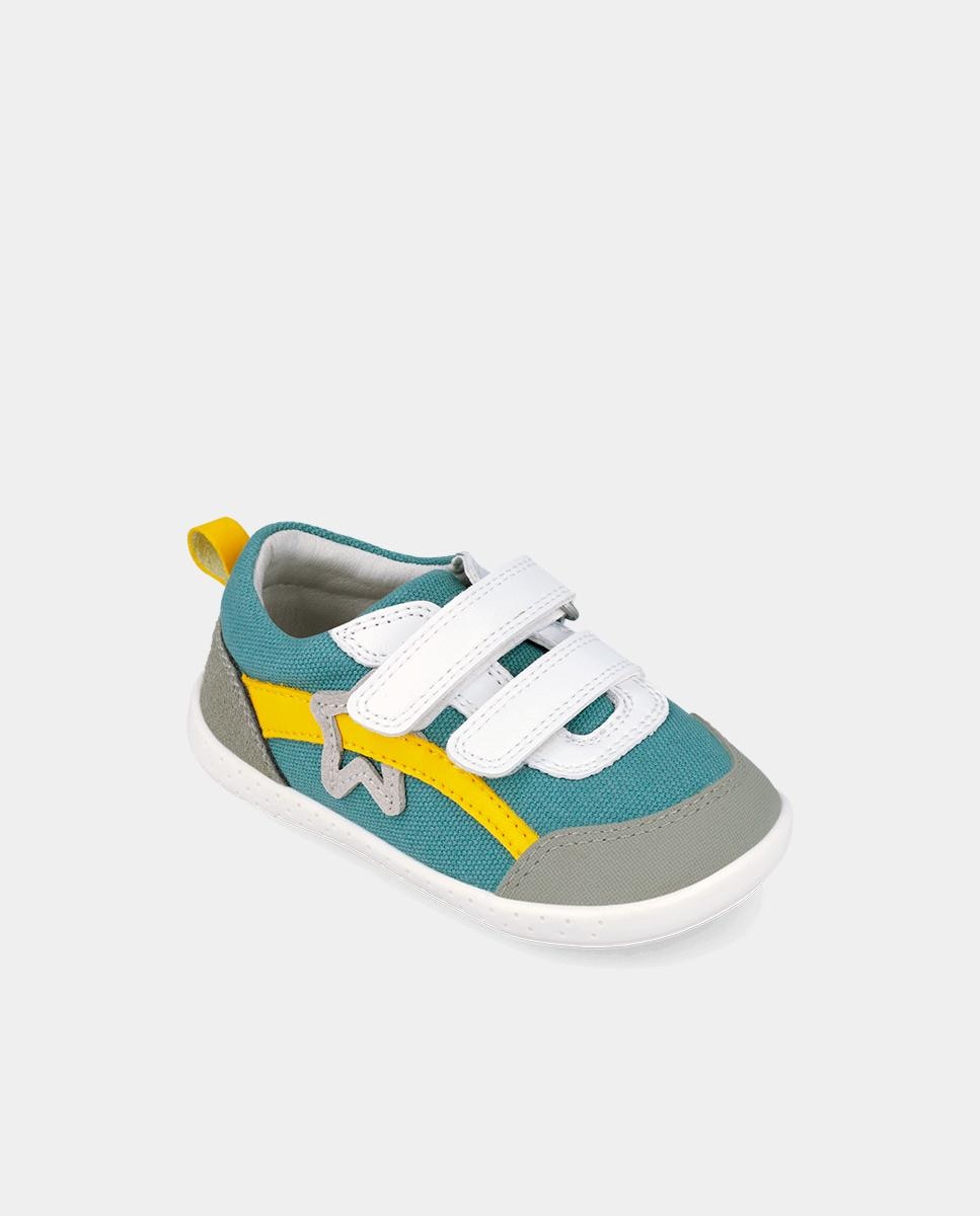 Sapatilhas de Lona para Bebés Respeituosas com o Crescimento Do Pé com Detalhes em Contraste Garvalín Azul / Amarelo-4