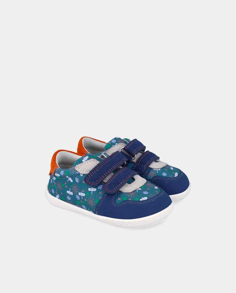 Sapatilhas de Lona para Bebés Respeituosas com o Crescimento Do Pé com Detalhes em Contraste Garvalín Azul-marinho / Laranja-2