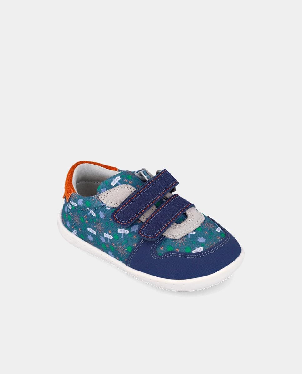 Sapatilhas de Lona para Bebés Respeituosas com o Crescimento Do Pé com Detalhes em Contraste Garvalín Azul-marinho / Laranja-4