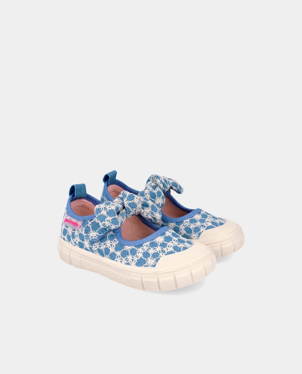 Merceditas Respeituosas com o Crescimento Do Pé com Velcro Azul / Branco-2
