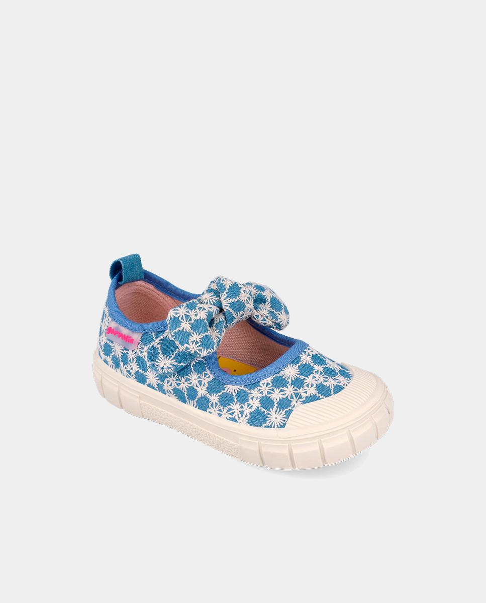 Merceditas Respeituosas com o Crescimento Do Pé com Velcro Azul / Branco-4