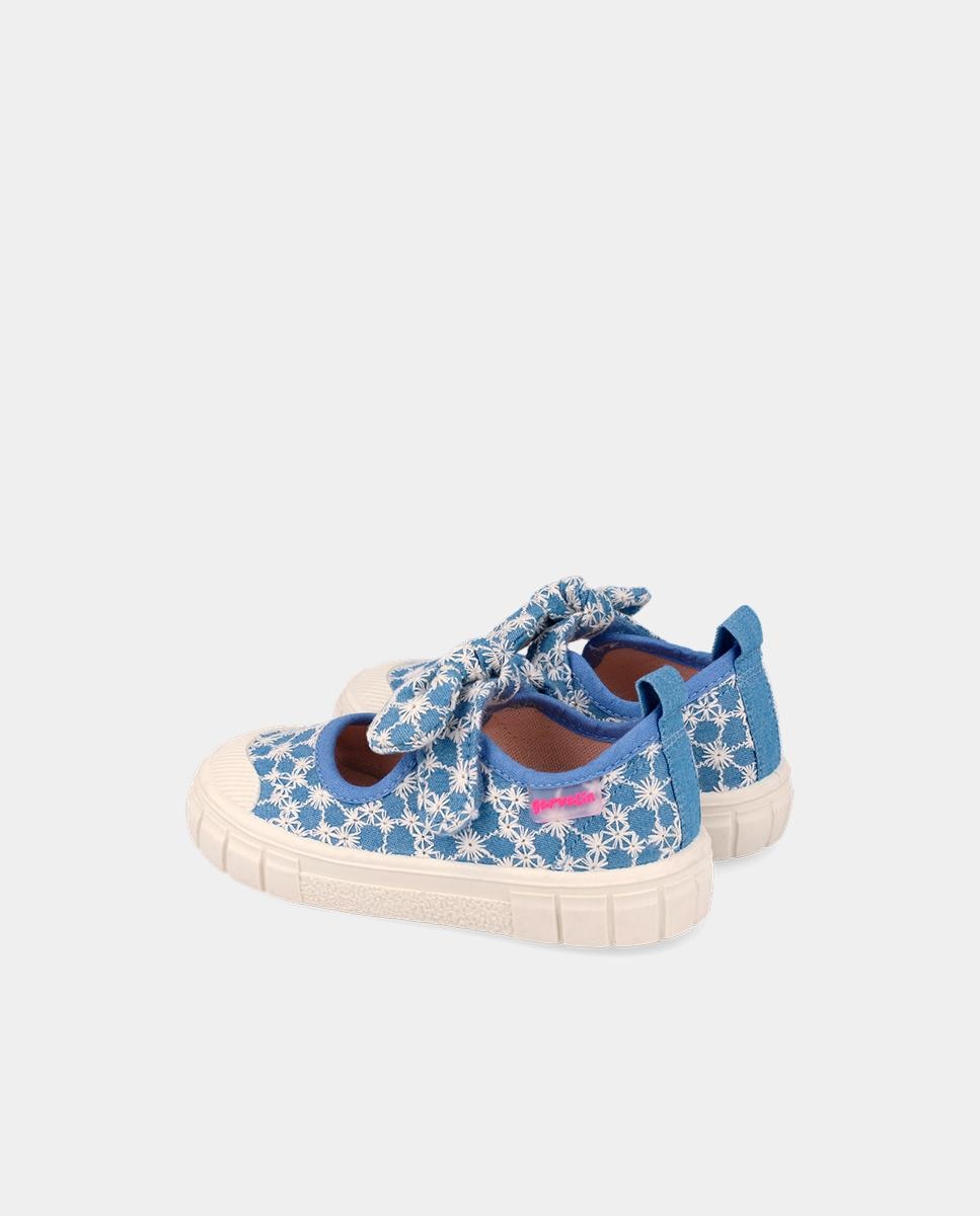 Merceditas Respeituosas com o Crescimento Do Pé com Velcro Azul / Branco-5
