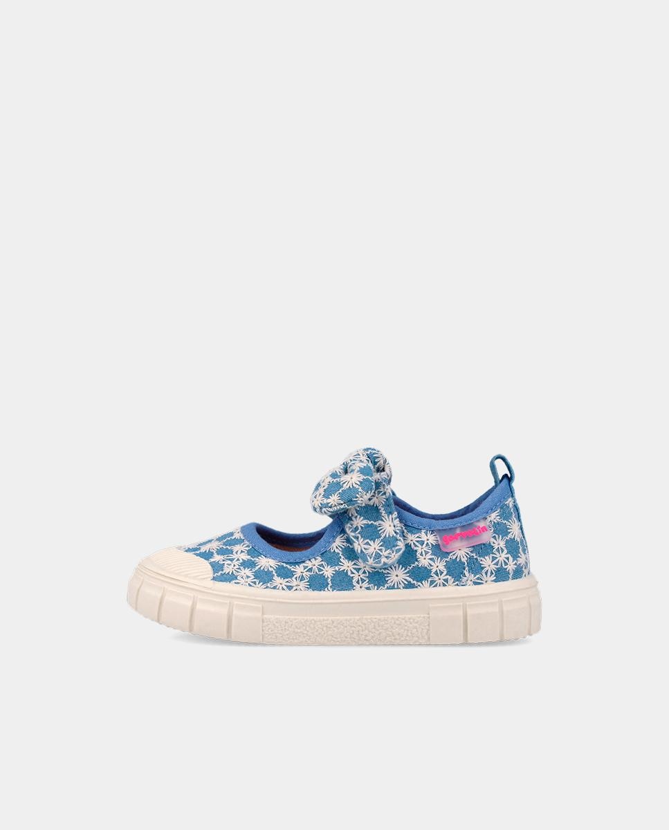 Merceditas Respeituosas com o Crescimento Do Pé com Velcro Azul / Branco-6