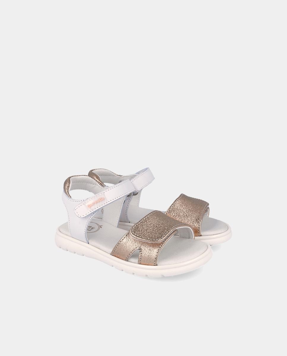 Sandálias Abertas Infantil com Velcro e Glitter em Contraste Branco-marfim-2