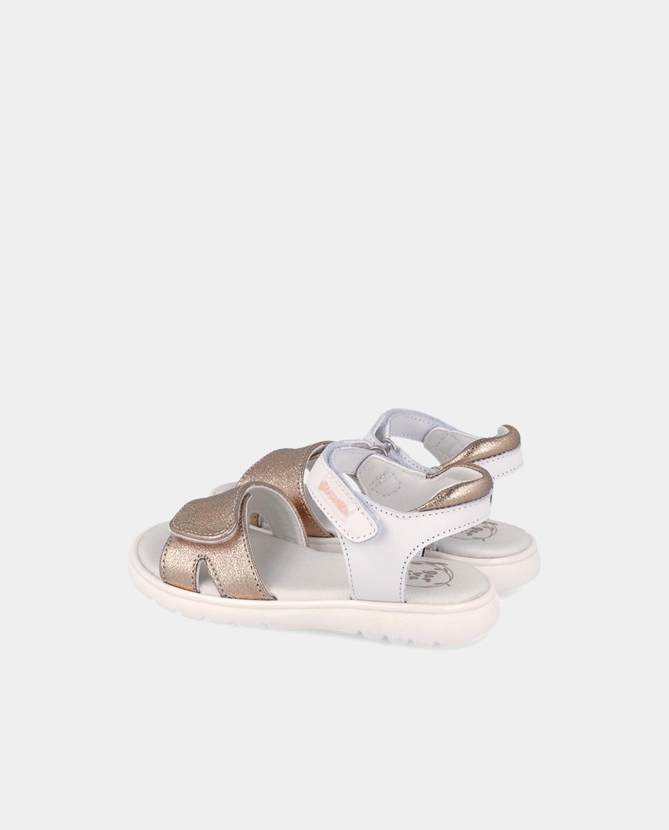 Sandálias Abertas Infantil com Velcro e Glitter em Contraste Branco-marfim-3
