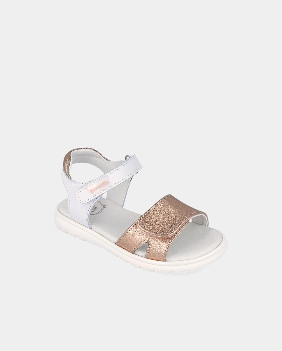 Sandálias Abertas Infantil com Velcro e Glitter em Contraste Branco-marfim-4