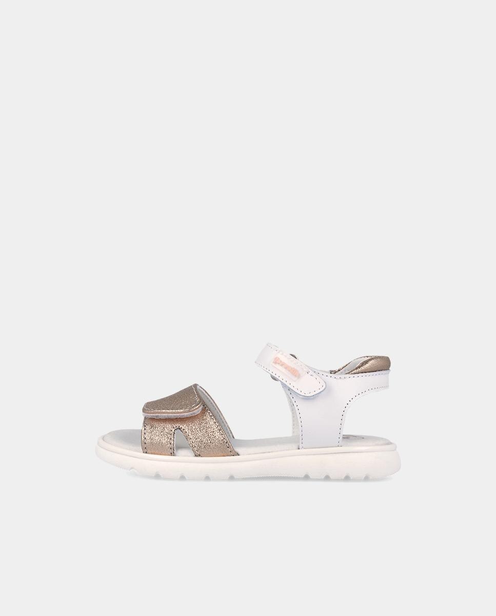 Sandálias Abertas Infantil com Velcro e Glitter em Contraste Branco-marfim-5