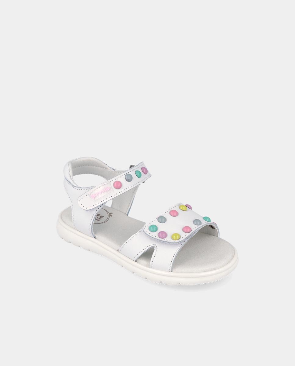 Sandálias Abertas Infantil com Velcro e Detalhes em Contraste Garvalín Branco-3