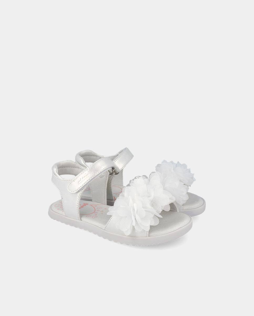 Sandálias Abertas Infantil com Velcro e Detalhe de Flor Garvalín Branco-2