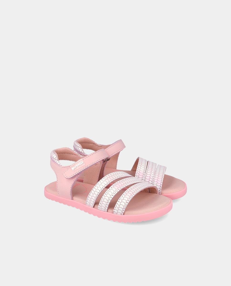 Sandálias Abertas Infantil com Velcro e Detalhes em Contraste Garvalín Rosa-claro-2