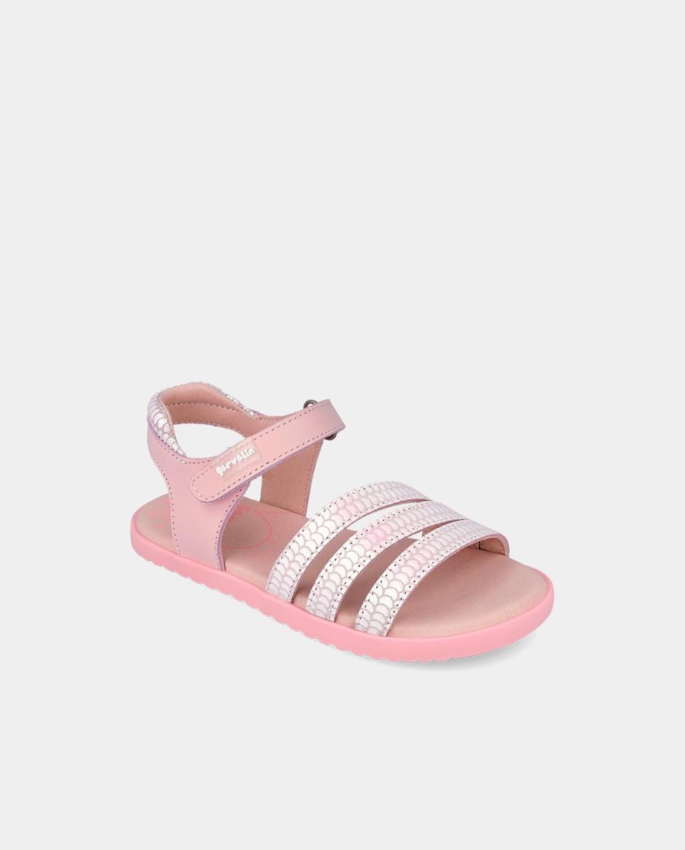 Sandálias Abertas Infantil com Velcro e Detalhes em Contraste Garvalín Rosa-claro-4