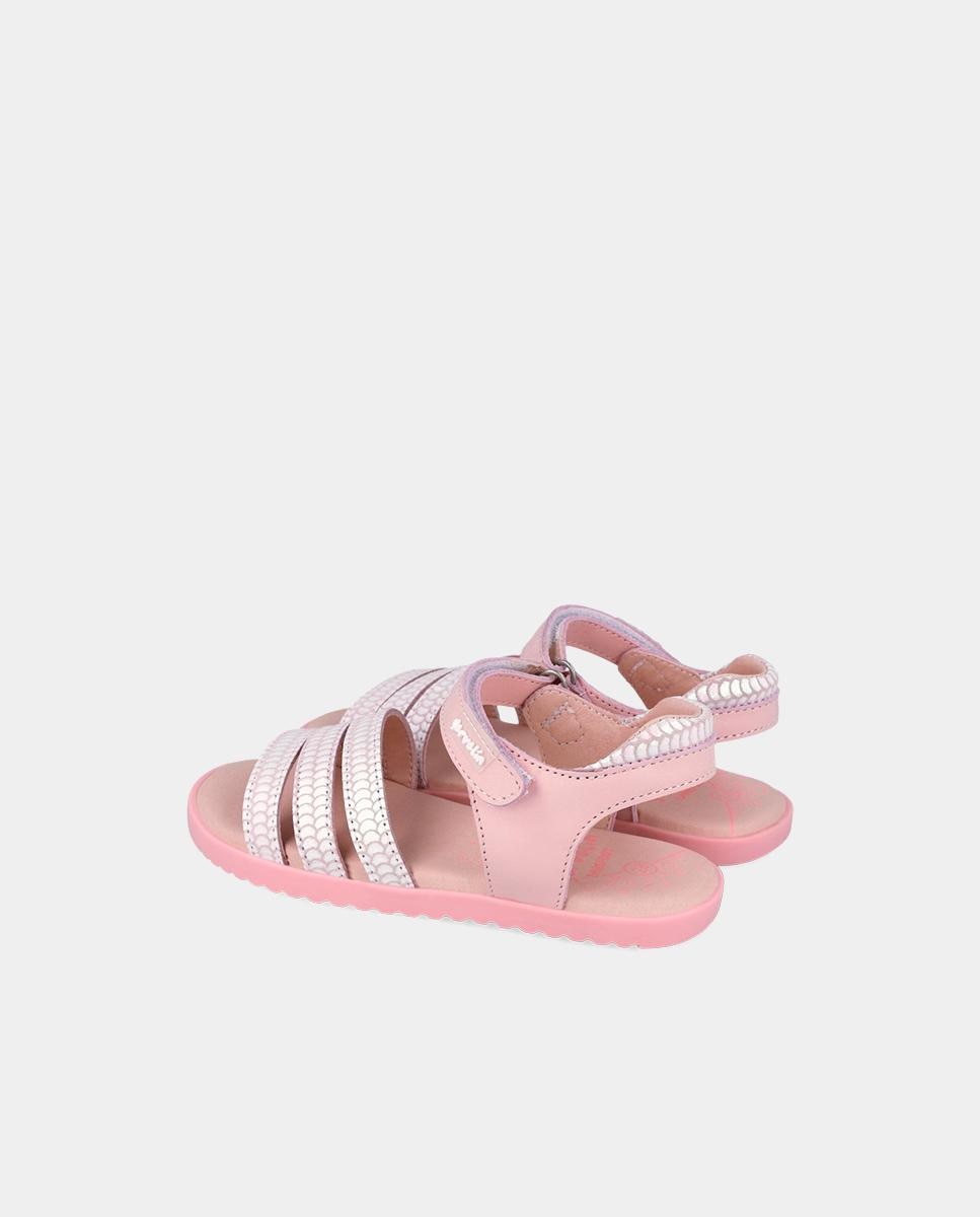 Sandálias Abertas Infantil com Velcro e Detalhes em Contraste Garvalín Rosa-claro-5