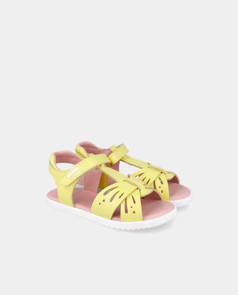 Sandálias Abertas Infantil com Velcro e Perfurados Garvalín Amarelo-2