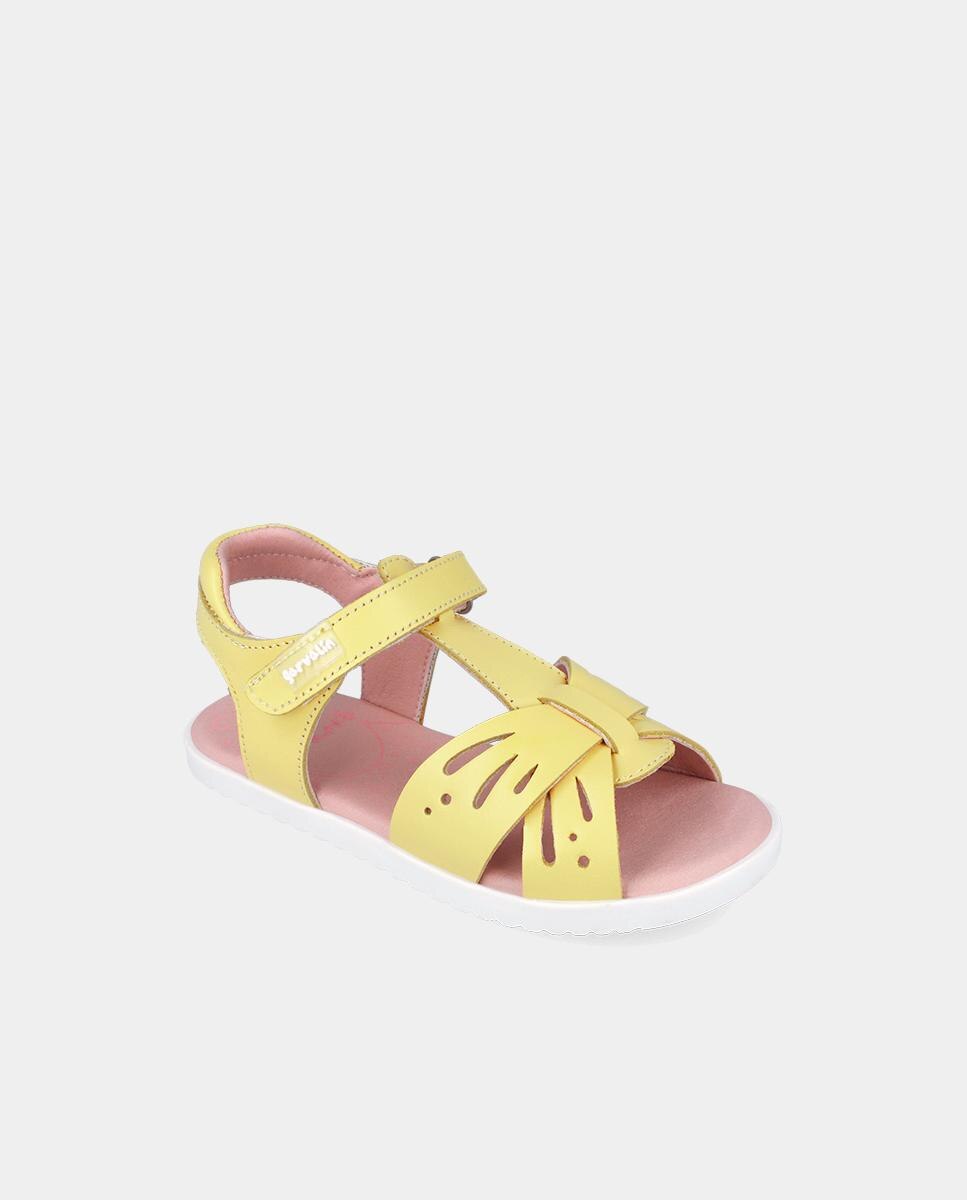 Sandálias Abertas Infantil com Velcro e Perfurados Garvalín Amarelo-4