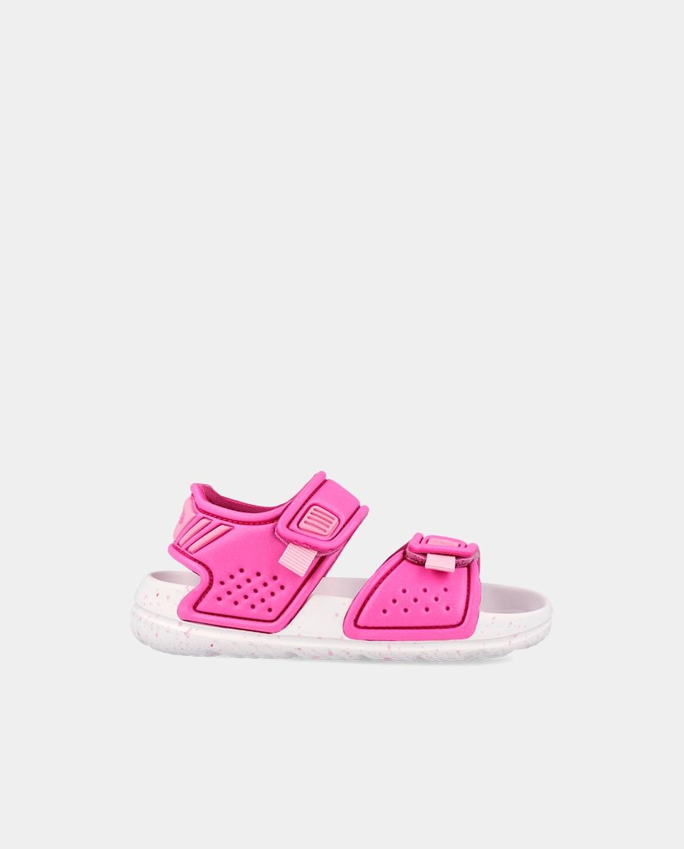 Sandálias Abertas Infantil com Velcro e Detalhes em Contraste Garvalín Rosa-1