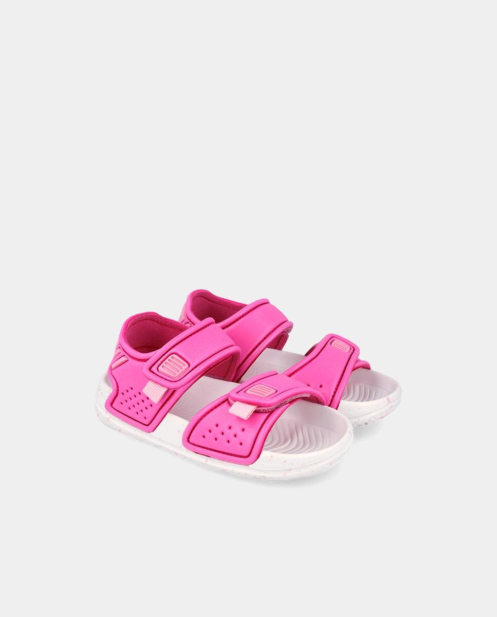 Sandálias Abertas Infantil com Velcro e Detalhes em Contraste Garvalín Rosa-2