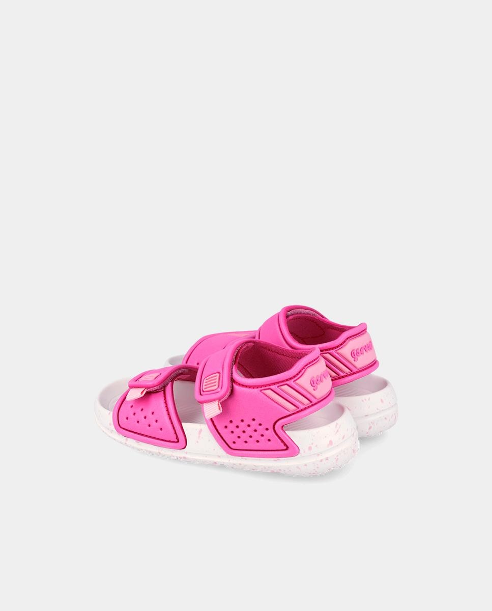 Sandálias Abertas Infantil com Velcro e Detalhes em Contraste Garvalín Rosa-3