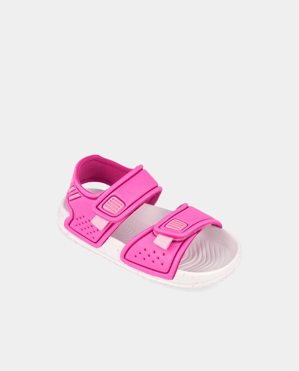 Sandálias Abertas Infantil com Velcro e Detalhes em Contraste Garvalín Rosa-4