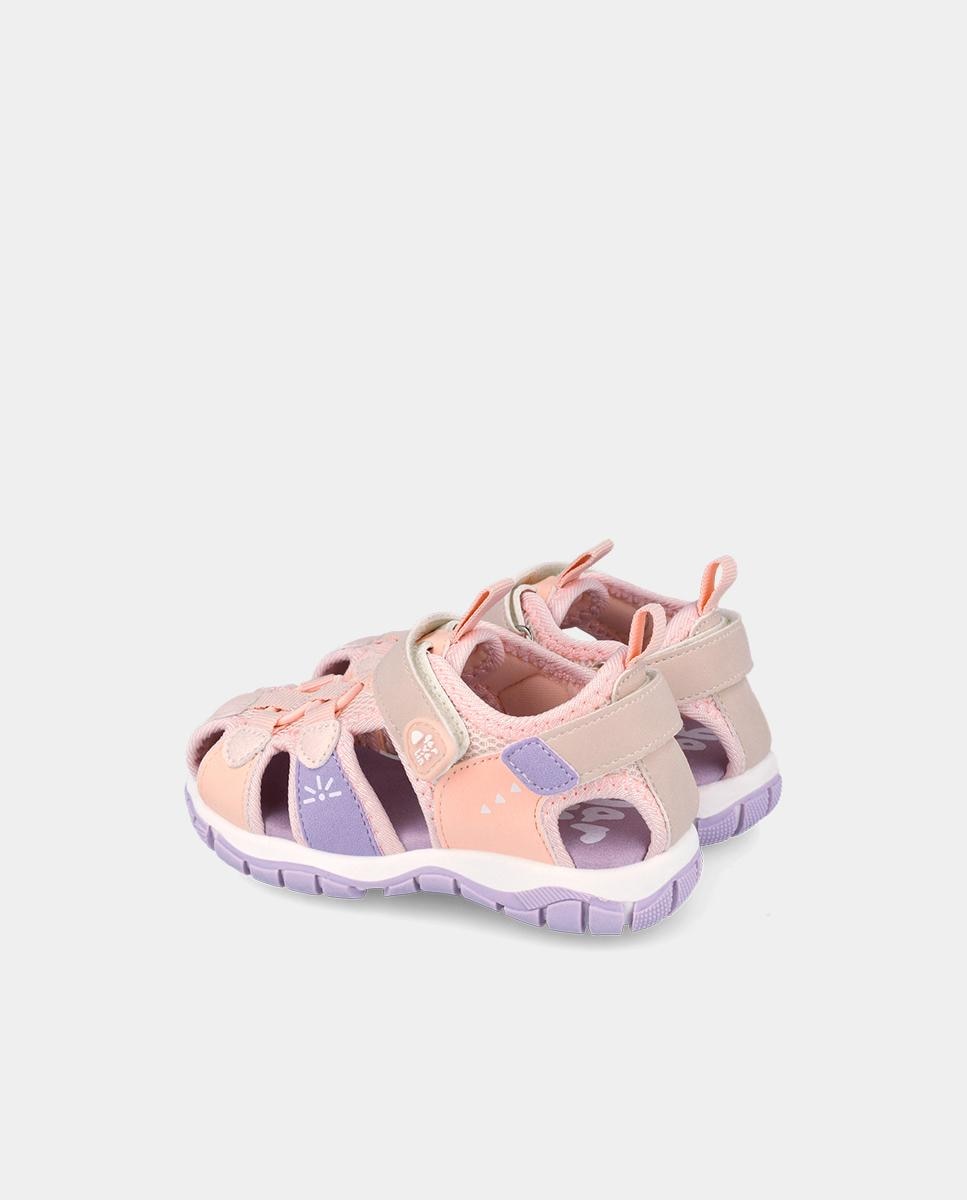 Sandálias Fechadas Infantil com Velcro e Detalhes em Contraste Nude-3