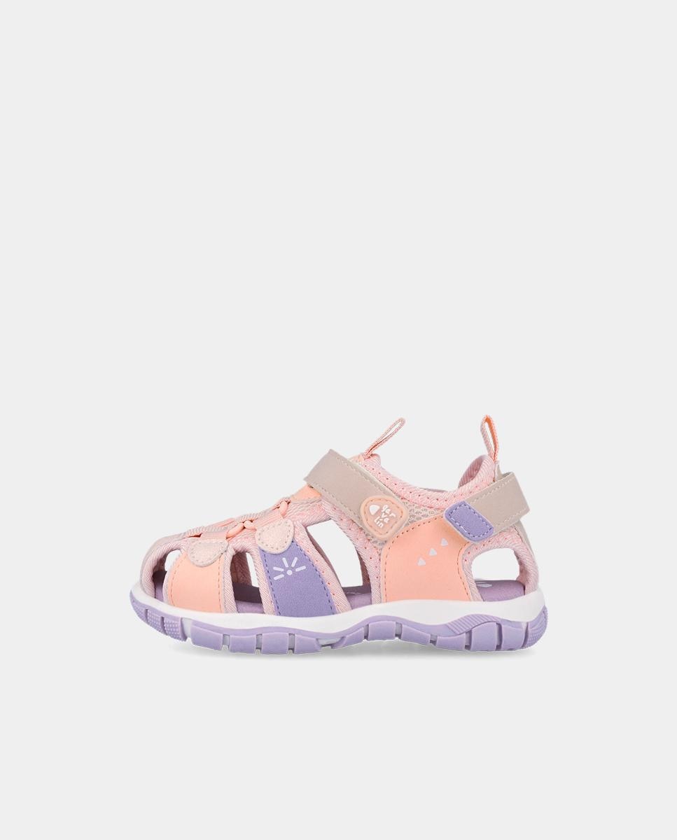 Sandálias Fechadas Infantil com Velcro e Detalhes em Contraste Nude-5