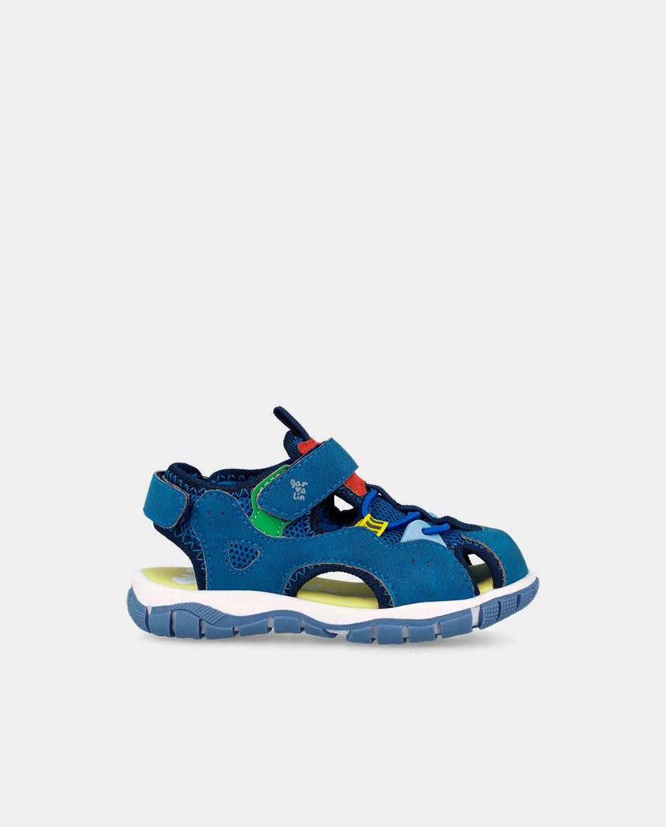 Sapatilhas Desportivas Infantil com Velcro e Detalhes em Contraste Azul-1
