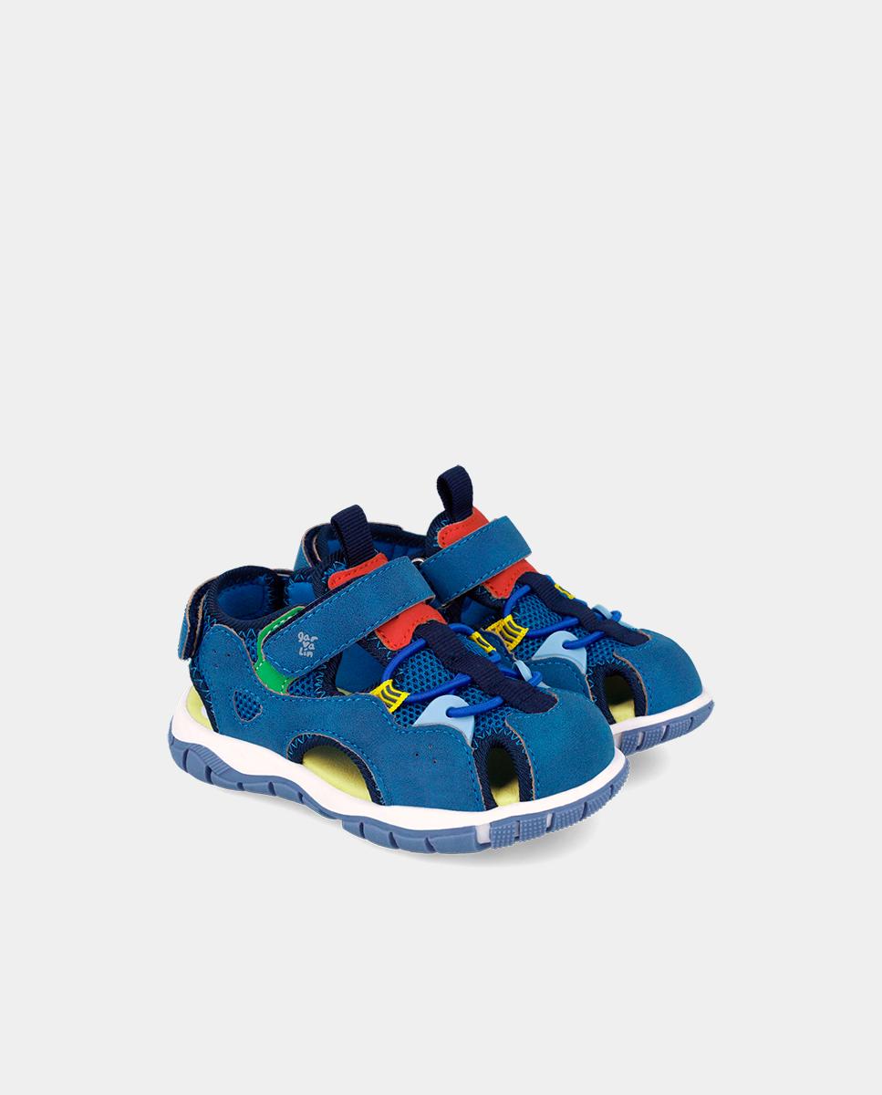 Sapatilhas Desportivas Infantil com Velcro e Detalhes em Contraste Azul-2